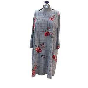 Reitmans Dress, XL, Gray and black checkered & Floral red